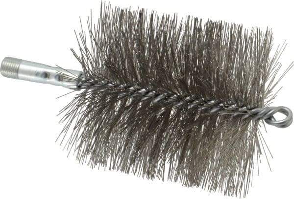 Schaefer Brush - 4-1/2" Brush Length, 4" Diam, Double Stem, Double Spiral Tube Brush - 7-1/4" Long, Stainless Steel, 1/4" NPSM Male Connection - Strong Tooling