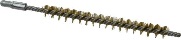 Schaefer Brush - 3" Brush Length, 5/16" Diam, Double Stem, Single Spiral Tube Brush - 4-1/2" Long, Brass, 8-32 Male Connection - Strong Tooling