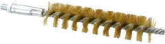 Schaefer Brush - 4" Brush Length, 15/16" Diam, Double Stem, Single Spiral Tube Brush - 6-1/4" Long, Brass, 1/4-28 Male Connection - Strong Tooling