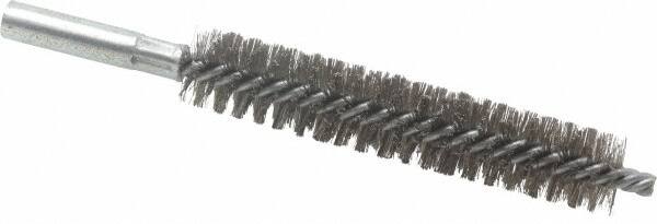 Schaefer Brush - 4" Brush Length, 13/16" Diam, Double Stem, Double Spiral Tube Brush - 6" Long, Stainless Steel, 12-24 Female Connection - Strong Tooling