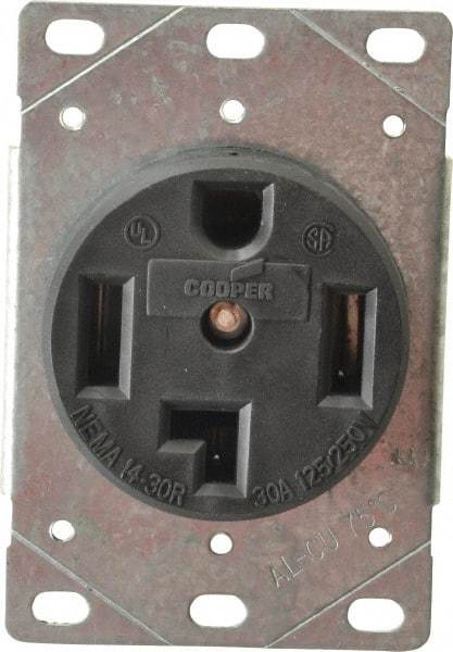 Cooper Wiring Devices - 125/250 VAC, 30 Amp, 14-30R NEMA Configuration, Black, Specification Grade, Ungrounded Single Receptacle - 1 Phase, 3 Poles, 3 Wire, Flush Mount, Corrosion Resistant - Strong Tooling