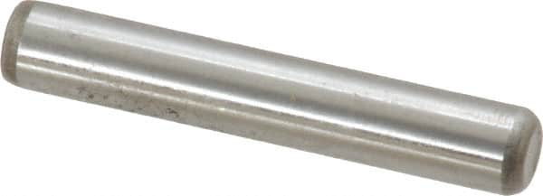 Made in USA - 1/4" Diam x 1-1/2" Pin Length Grade 8 Alloy Steel Standard Dowel Pin - Bright Finish, C 47-58 & C 60 (Surface) Hardness, 14,720 Lb (Double Shear), 7,360 Lb (Single Shear) Breaking Strength, 1 Beveled & 1 Rounded End - Strong Tooling