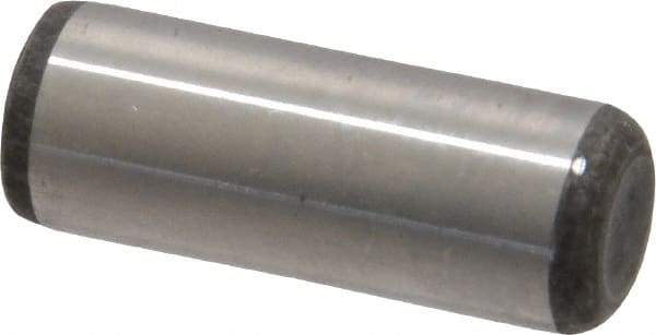 Made in USA - 3/8" Diam x 1" Pin Length Grade 8 Alloy Steel Standard Dowel Pin - Bright Finish, C 47-58 & C 60 (Surface) Hardness, 16,550 Lb (Single Shear), 33,100 Lb (Double Shear) Breaking Strength, 1 Beveled & 1 Rounded End - Strong Tooling