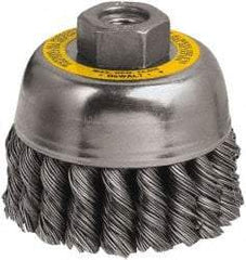 DeWALT - 3" Diam, M10x1.25 Threaded Arbor, Steel Fill Cup Brush - 0.02 Wire Diam, 7/8" Trim Length, 14,000 Max RPM - Strong Tooling