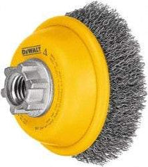 DeWALT - 4" Diam, 5/8-11 Threaded Arbor, Steel Fill Cup Brush - 0.014 Wire Diam, 1-1/8" Trim Length, 9,000 Max RPM - Strong Tooling