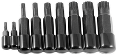 9 Piece - 4 and 5mm Bit have 5/16" Hex Drive - 6; 8; 10 and 12mm Bit have 1/2" Hex Drive - 14 and 16mm Bit have 5/8" Hex Drive - 18mm Bit has a 3/4" Hex Drive - 12 Point - Triple Square Bit Set - Strong Tooling