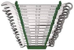 SK - 15 Piece, 1/4 to 1", Combination Wrench Set - Inch System of Measurement, Chrome Finish, Comes in Rack - Strong Tooling