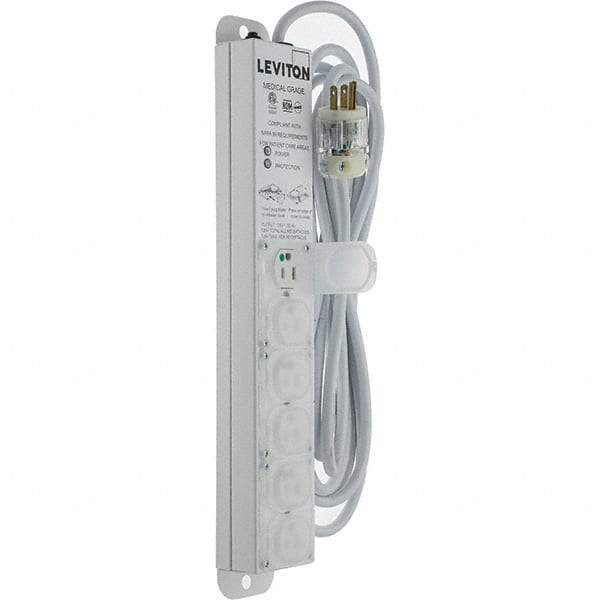 Leviton - 6 Outlets, 125 VAC15 Amps, 15' Cord, Surge Power Outlet Strip - Wall/Surface Mount, 5-20 NEMA Configuration, 1-1/4' Strip, UL 60601-1 - Strong Tooling