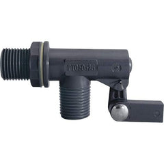 Control Devices - 1/2" Pipe, PVC, Angle Pattern-Single Seat, Mechanical Float Valve - 100 psi, MNPT End Connections - Strong Tooling