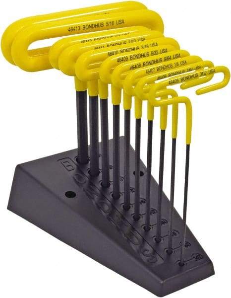 Bondhus - 10 Piece T-Handle Cushion Grip Hex Key Set - Hex Range 3/32 to 3/8", Protanium High Torque Steel - Strong Tooling