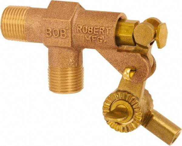 Control Devices - 1/2" Pipe, Brass, Angle Pattern-Single Seat, Mechanical Float Valve - 125 psi, MIP End Connections - Strong Tooling