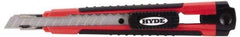 Hyde Tools - Snap Knife - 8-5/8" OAL, 3 Blades, Polystyrene (High Impact) Handle - Strong Tooling