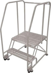 Cotterman - 50" 2 Step Rolling Warehouse Ladder - Tilt & Roll Safety Ladder, 450 Lb Capacity, 20" Platform Height, 34" Base Width x 28" Base Depth, Serrated Steel - Strong Tooling