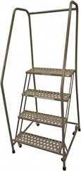 Cotterman - 70" 4 Step Rolling Warehouse Ladder - 50° Incline, 450 Lb Capacity, 40" Platform Height, 30" Base Width x 52" Base Depth, Perforated Tread - Strong Tooling