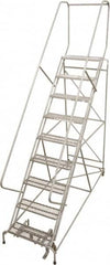 Cotterman - 87" 9 Step Rolling Warehouse Ladder - 50° Incline, 450 Lb Capacity, 90" Platform Height, 32" Base Width x 120" Base Depth, Perforated Tread - Strong Tooling