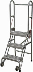 Cotterman - 60" 3 Step Rolling Warehouse Ladder - Portable Folding Safety Ladder, 350 Lb Capacity, 30" Platform Height, 21" Base Width x 28" Base Depth, Serrated - Strong Tooling