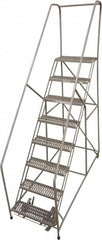 Cotterman - 90" 8 Step Rolling Warehouse Ladder - 50° Incline, 450 Lb Capacity, 80" Platform Height, 32" Base Width x 110" Base Depth, Perforated Tread - Strong Tooling