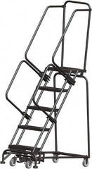 Ballymore - 83" 5 Step Rolling Warehouse Ladder - Lock Step Rolling Safety Ladder, 450 Lb Capacity, 50" Platform Height, 24" Base Width x 43" Base Depth, Perforated Tread - Strong Tooling