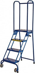 Ballymore - 68" 4 Step Rolling Warehouse Ladder - Lock-N-Stock, 300 Lb Capacity, 38" Platform Height, 24" Base Width x 35" Base Depth, Perforated Tread - Strong Tooling