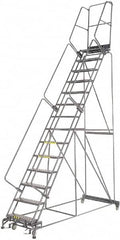 Ballymore - 185" 14 Step Rolling Warehouse Ladder - Lock Step Rolling Safety Ladder, 450 Lb Capacity, 140" Platform Height, 40" Base Width x 100" Base Depth, Perforated Tread - Strong Tooling