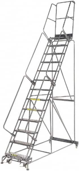 Ballymore - 175" 13 Step Rolling Warehouse Ladder - Lock Step Rolling Safety Ladder, 450 Lb Capacity, 130" Platform Height, 40" Base Width x 94" Base Depth, Perforated Tread - Strong Tooling