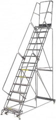 Ballymore - 175" 13 Step Rolling Warehouse Ladder - Lock Step Rolling Safety Ladder, 450 Lb Capacity, 130" Platform Height, 40" Base Width x 94" Base Depth, Perforated Tread - Strong Tooling