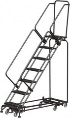 Ballymore - 103" 7 Step Rolling Warehouse Ladder - Lock Step Rolling Safety Ladder, 450 Lb Capacity, 70" Platform Height, 32" Base Width x 66" Base Depth, Perforated Tread - Strong Tooling