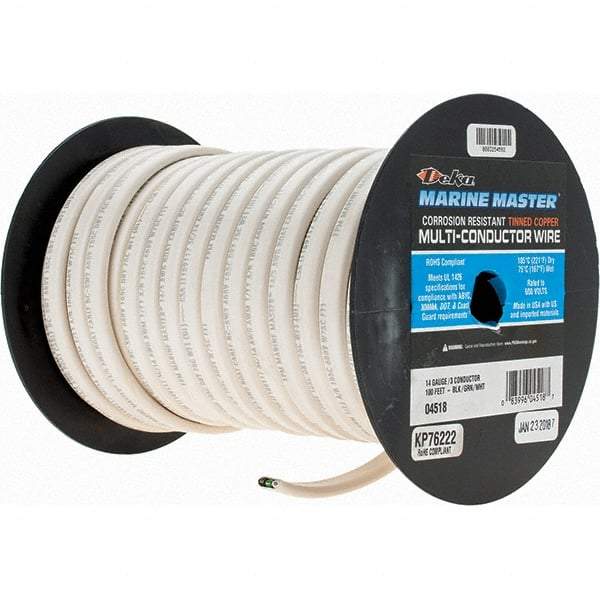 EastPenn - 14 AWG, 3 Strand, 100' OAL, Tinned Copper Hook Up Wire - White Thermoplastic Jacket - Strong Tooling