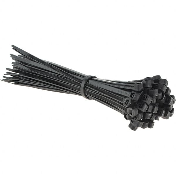 Value Collection - 8" Long Black Nylon Standard Cable Tie - 50 Lb Tensile Strength, 54mm Max Bundle Diam - Strong Tooling