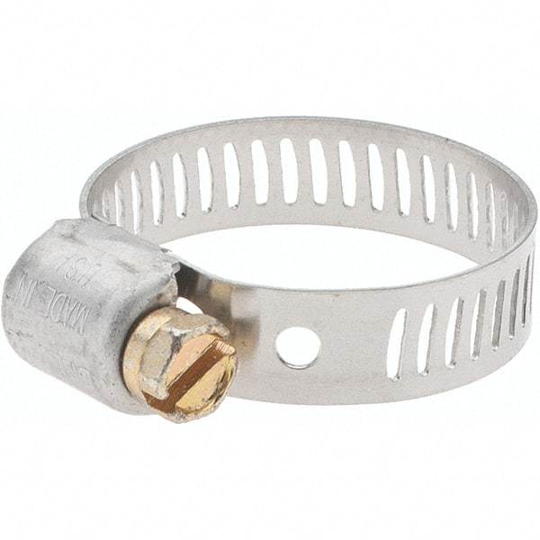 Made in USA - SAE Size 10, 9/16 to 1-1/16" Diam, Stainless Steel Miniature Worm Drive Clamp - 5/16" Wide - Strong Tooling