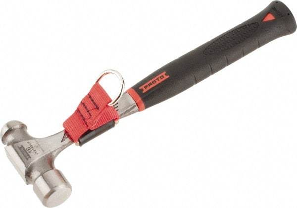 Proto - Steel Tethered Ball Pein Hammer - Steel Handle with Grip, 1-5/16" Face Diam, 12-7/8" OAL - Strong Tooling