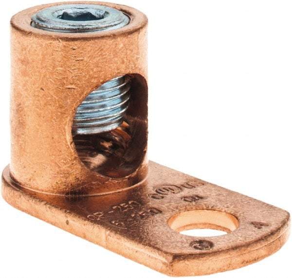 Made in USA - 6 AWG Noninsulated Crimp Connection Square Ring Terminal - 3/8" Stud, 1-31/32" OAL x 15/16" Wide, Copper Alloy Contact - Strong Tooling