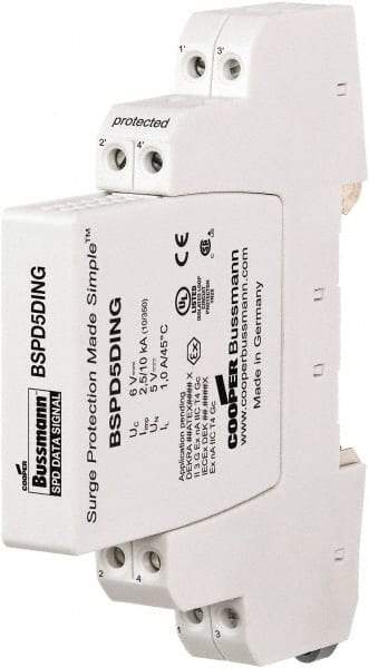 Cooper Bussmann - 4 Pole, 1 Phase, 90mm Long x 12mm Wide x 71.99mm Deep, Hardwired Surge Protector - DIN Rail Mount, 24 V, 23.30 VAC, 33 VDC Operating Voltage, 20 kA Surge Protection - Strong Tooling