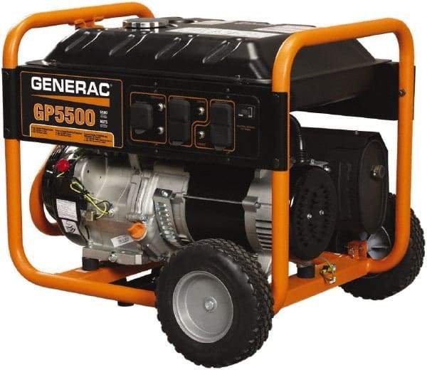 Generac Power - 10 hr Half Load Time, 5.5 kW, Pull Start, Gasoline Portable Power Generator - 7.2 Gal Tank, 28-3/4" Long x 26-3/4" Wide x 25" Deep, 389 cc Engine - Strong Tooling