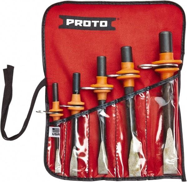 Proto - 5 Piece Tethered Cold Chisel Set - Steel, Sizes Included 5/16 to 5/8" - Strong Tooling