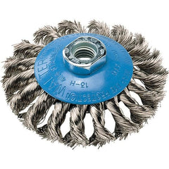 WALTER Surface Technologies - 4" Diam, 5/8-11 Threaded Arbor, Stainless Steel Fill Cup Brush - 0.015 Wire Diam, 20,000 Max RPM - Strong Tooling