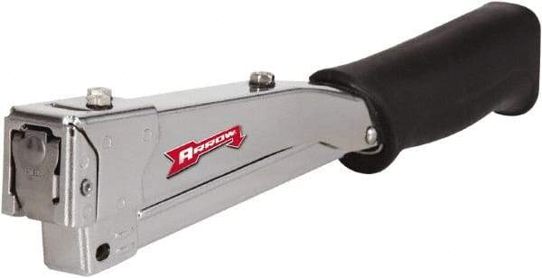 Arrow - Manual Hammer Tacker - 1/4, 5/16, 3/8" Staples, 82 Lb Capacity, Chrome & Black, Chrome Plated Steel - Strong Tooling