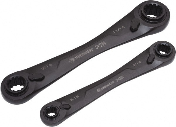 Ratcheting Box Wrench Set: 2 Pc, Metric Black Finish