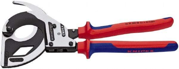 Knipex - 12-1/4" OAL, 24 AWG Capacity, Cable Cutter Pliers - Ratchet Head, Comfort Grip Handles, with Spring - Strong Tooling