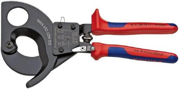 Knipex - 11" OAL, 24 AWG Capacity, Cable Cutter Pliers - Ratchet Head, Comfort Grip Handles, with Spring - Strong Tooling