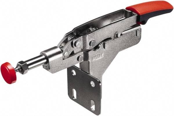 Bessey - 450 Lb Load Capacity, Flanged Base, Carbon Steel, Standard Straight Line Action Clamp - 4 Mounting Holes, 0.33" Plunger Diam, Straight Handle - Strong Tooling