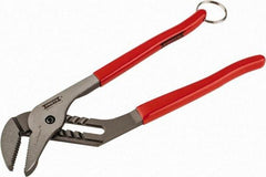 Proto - 12" OAL, 2-1/2" Jaw Width, 7 Position Tethered Tongue & Groove Pliers - V-Jaws, Vinyl Handles - Strong Tooling