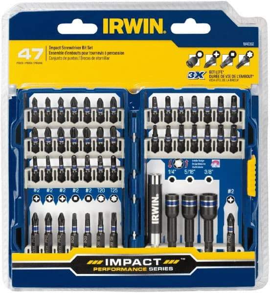 Irwin - 47 Piece, Phillips, Square, Torx, Hex Nutsetter Handle, Drive Set - 1/4 to 3/8" Hex, #1 to #3 - Strong Tooling