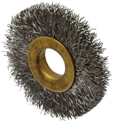 Value Collection - 1-1/2" OD, 3/8" Arbor Hole, Crimped Stainless Steel Wheel Brush - 1/4" Face Width, 3/8" Trim Length, 0.007" Filament Diam, 20,000 RPM - Strong Tooling