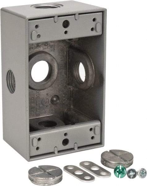 Thomas & Betts - 1 Gang, (5) 1/2" Knockouts, Aluminum Rectangle Outlet Box - 4-1/2" Overall Height x 2-1/2" Overall Width x 2" Overall Depth, Weather Resistant - Strong Tooling