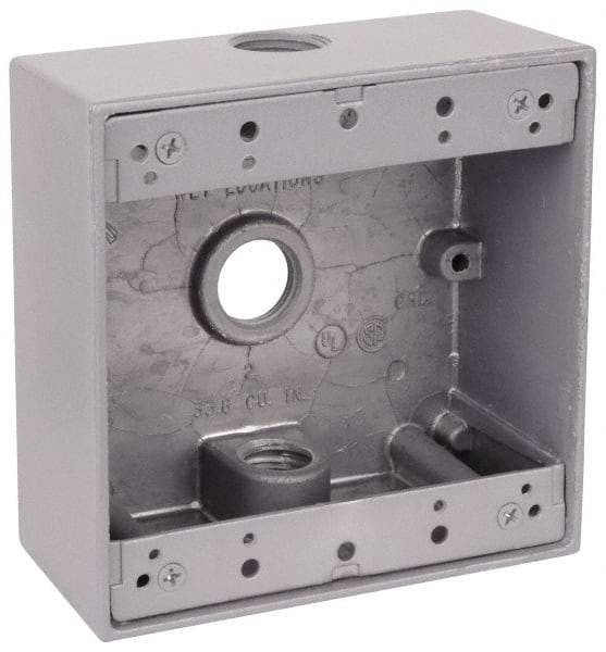 Thomas & Betts - 2 Gang, (3) 3/4" Knockouts, Aluminum Square Outlet Box - 4-9/16" Overall Height x 4-5/8" Overall Width x 2-1/16" Overall Depth, Weather Resistant - Strong Tooling