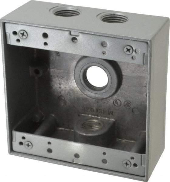 Thomas & Betts - 2 Gang, (4) 1/2" Knockouts, Aluminum Square Outlet Box - 4-9/16" Overall Height x 4-5/8" Overall Width x 2-1/16" Overall Depth, Weather Resistant - Strong Tooling