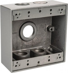 Thomas & Betts - 2 Gang, (5) 3/4" Knockouts, Aluminum Square Outlet Box - 4-9/16" Overall Height x 4-5/8" Overall Width x 2-1/16" Overall Depth, Weather Resistant - Strong Tooling