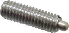 Vlier - 3/8-16, 1-1/8" Thread Length, 3/16" Plunger Projection, Stainless Steel Threaded Spring Plunger - 0.186 - 3/16" Max Plunger Diam, 1-1/8" Plunger Length, 2.8 Lb Init End Force, 7.2 Lb Final End Force - Strong Tooling