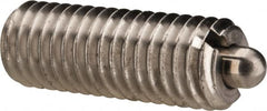 Vlier - M8 x 1.25, 0.866" Thread Length, 0.118" Plunger Projection, Stainless Steel Threaded Spring Plunger - 0.138" Max Plunger Diam, 0.866" Plunger Length, 5.62 Lb Init End Force, 15.74 Lb Final End Force - Strong Tooling